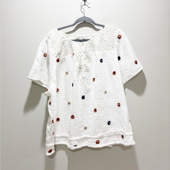 Coldwater Creek White Blouse with Floral Embroidery Cotton Gauze Relaxed Size 3X - Picture 1 of 6